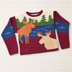 Classic Liz Claiborne Liz Sport Vintage 80s Moose Woodland Timeless Knit Sweater